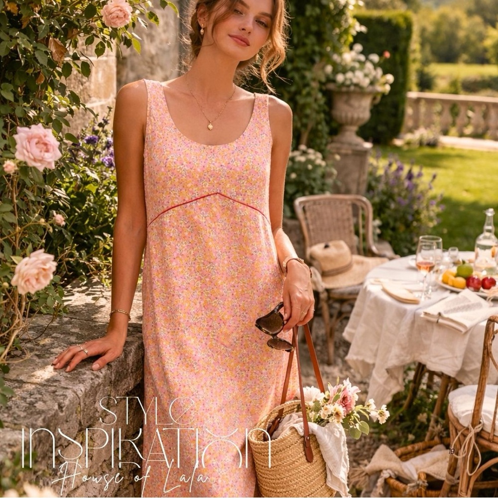 Vintage Pink Orange Floral Dress Handmade.Feminine Summer Romantic Poetcore - Picture 8 of 12